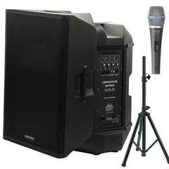 Warzone WPTS15 Speaker Bundle + 1 Adjustable PA Stand + EMB Microphone