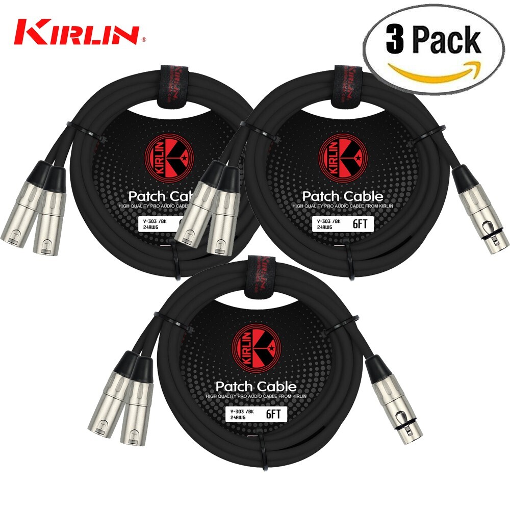 3-PACK Kirlin 6FT Splitter Y-Cable 3-Pin XLR Female to Dual XLR Male Y-303-06