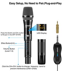 LEKATO UHF Wireless Microphone Cordless Metal Dual Handheld Dynamic 25 channels