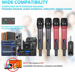 Dynamic Rechargeable Wireless Microphone System for Karaoke & Events, Grey/Red