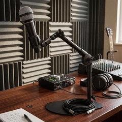 Desktop Mic Stand Holder With Mic Clip Weighted Base Adjustable Tabletop