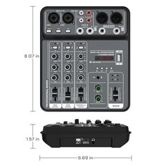 4 Channel Audio Mixer USB Bluetooth DJ Console 48V Phantom Power Karaoke