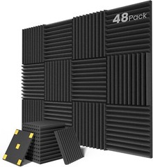 48 Pack Acoustic Panels, 1″ X 12″ X 12″ Quick-Recovery Sound Proof Foam Panels,