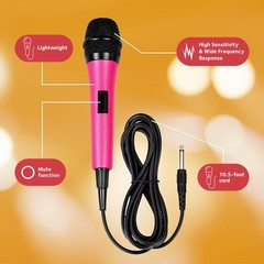 Singing Machine Wired Microphone for Karaoke, Pink Unidirectional Dynamic Vo…
