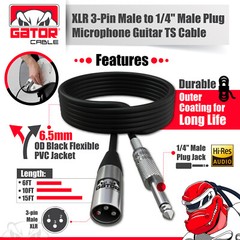 XLR 3-Pin Male to 1/4″ Plug TS Microphone Mono Cable Unbalanced Shielded Audio