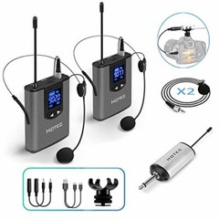 Hotec Wireless System with Dual Headset Microphones/Lavalier Lapel Mics and Body