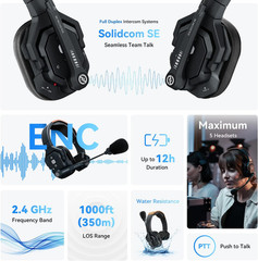 Solidcom SE Full Duplex 4-Users ENC Noise Cancellation Wireless Intercom Headset
