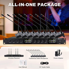 8-Channel Wireless Conference Microphone System with Gooseneck Mics