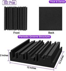 Acoustic Foam Panels 12×12 Inches Thick Sound Absorbing Tiles Pack of 52 Studio