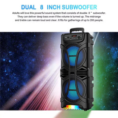 6800W Dual 8 Inch Woofer Bluetooth Speaker System Portable Party Mic FM TWS USB