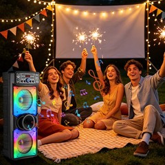 Portable Dual 10″ Bluetooth Party Speaker Woofer Heavy Bass Sound System w/ Mic