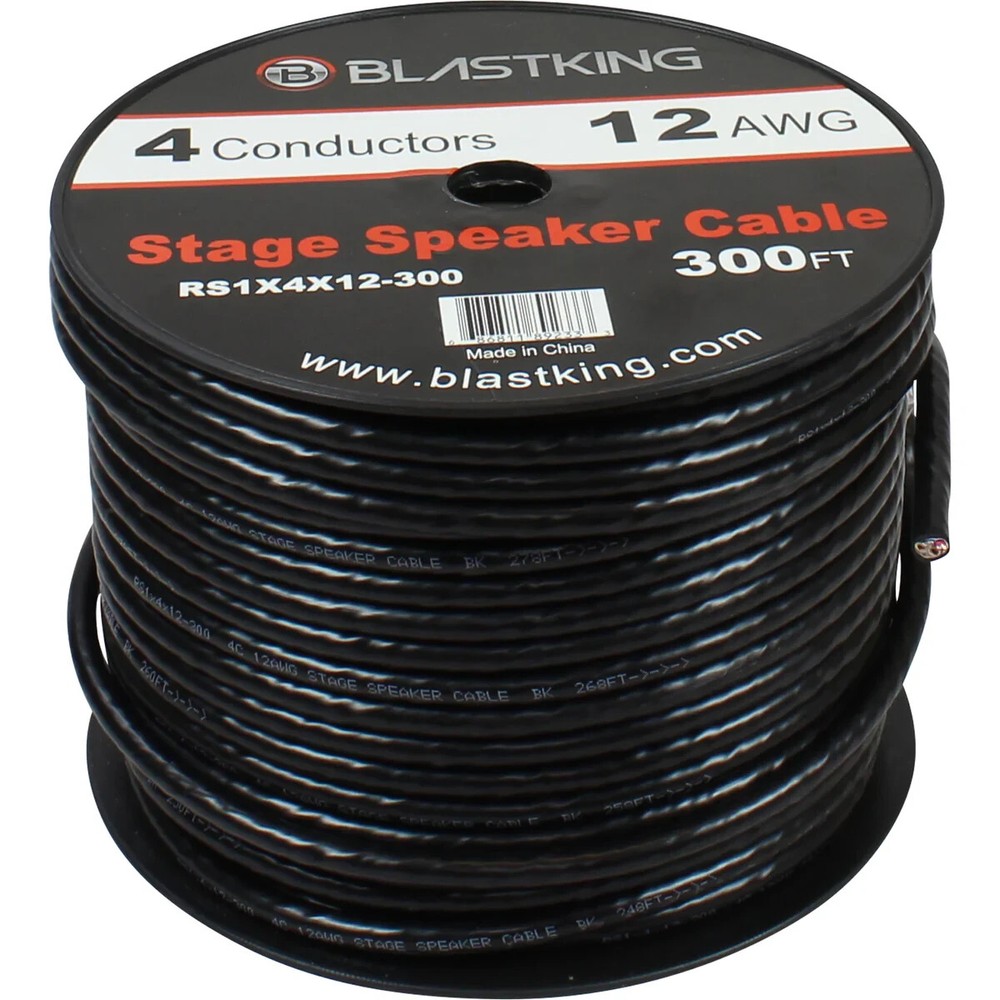 Blastking RS1X4X12-300 12 AWG 4-Conductor Cable 300 Ft Speaker Copper aluminum