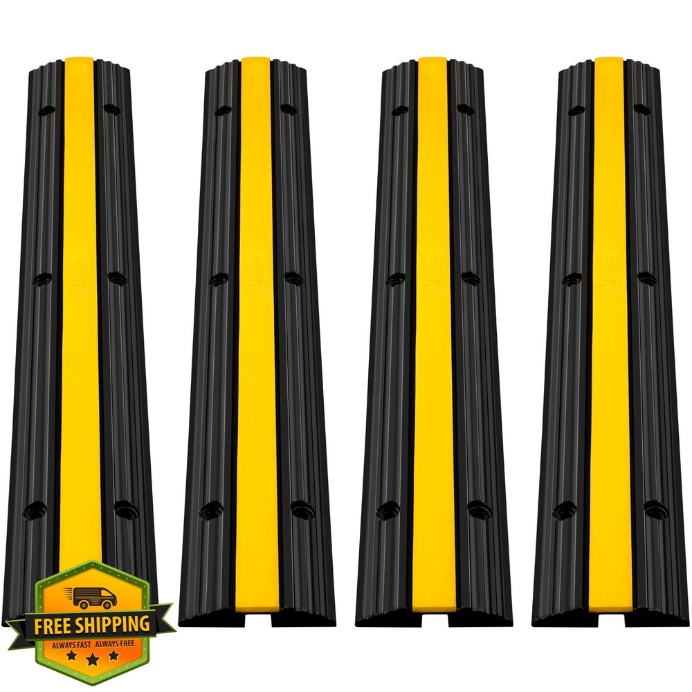 VEVOR 4 Pack 1-Channel Rubber Cable Protector Ramp 18000lbs