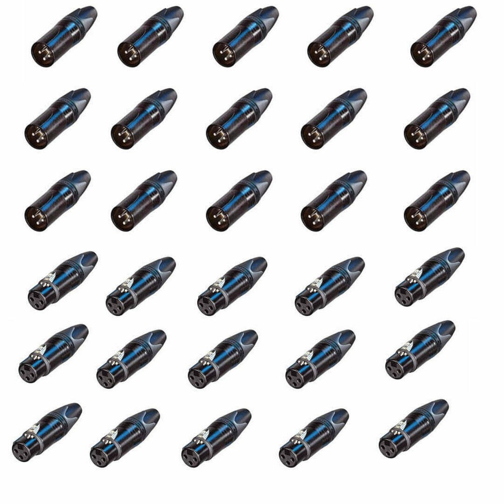 30 Neutrik 3 pin XLR DMX Cable Connectors Black – 15 Male & 15 Female XX-BAG