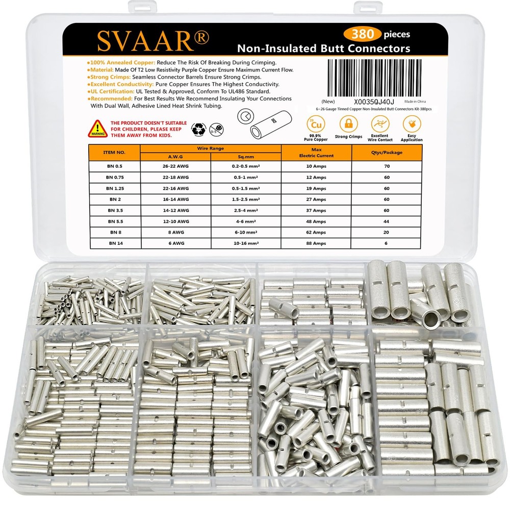 SVAAR 380PCS Non 26-6 AWG Kit, Non-Insulated Splice – Tinned Copper