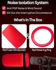 Pop Filter Foam Windscreen for SM7B, MV7, MV7X – Red Replacement with Seal