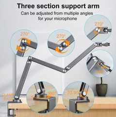 For Shure SM7B Aluminum Alloy Foldable Microphone Boom Arm Stand 360° Rotatable