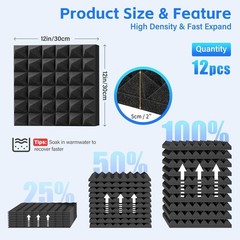 Soundproof Foam Panels 12 Pack, Self-Adhesive Acoustic Wall Ceiling Studio Foam
