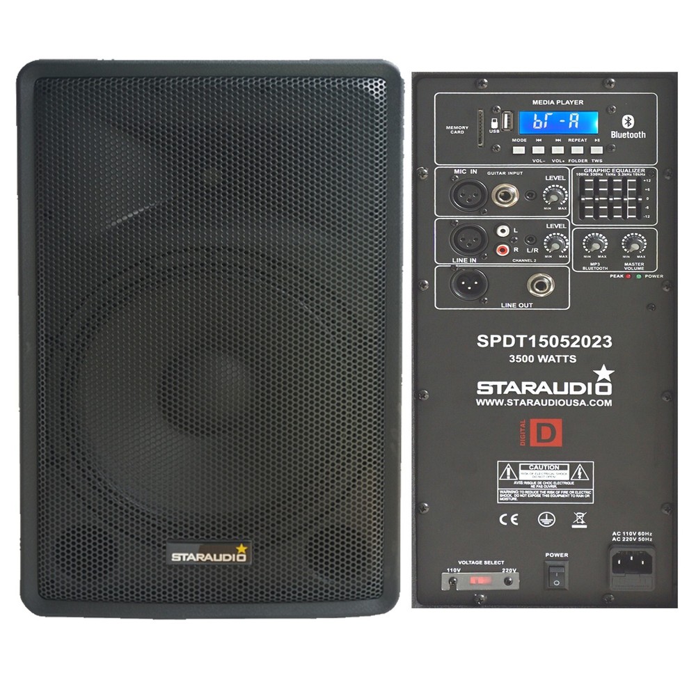 15 Inch Pro PA Speaker 3500W Peak Power Active DJ Bluetooth Speaker W/ TWS USB