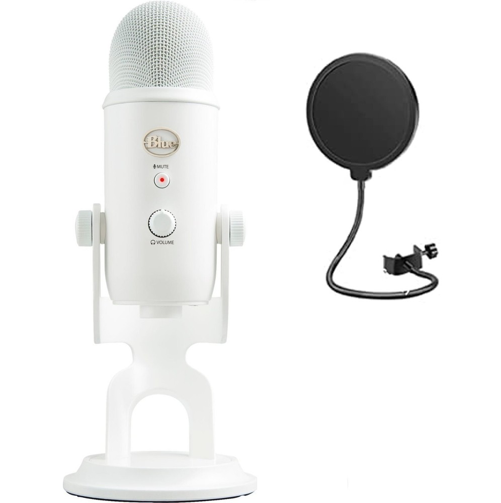 NEW Blue Yeti USB Microphone for Streaming Gaming on PC & Mac White + Pop Filter