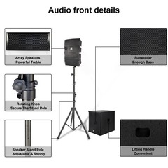PROREC Line Array Speakers 15-inch P.M.P.O 3000W DJ Speakers with Subwoofer