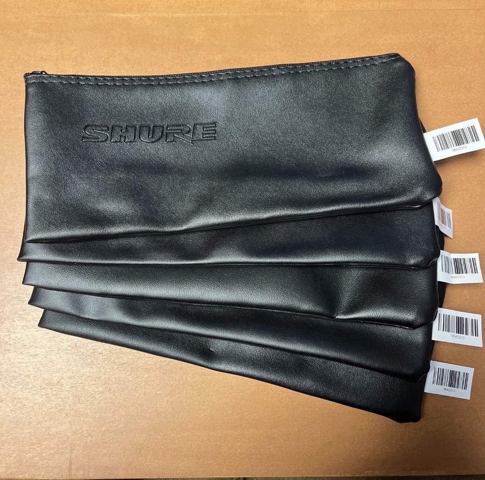 5x NEW Shure Vinyl Zippered Mic Bag, SM58 SM57 size, 9.5”x4” -Part # 95A2313
