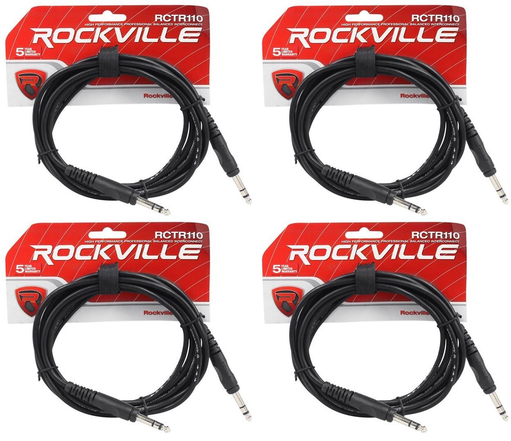 4 Rockville RCTR110B Black 10′ 1/4“ TRS to 1/4“ TRS Cable 100% Copper