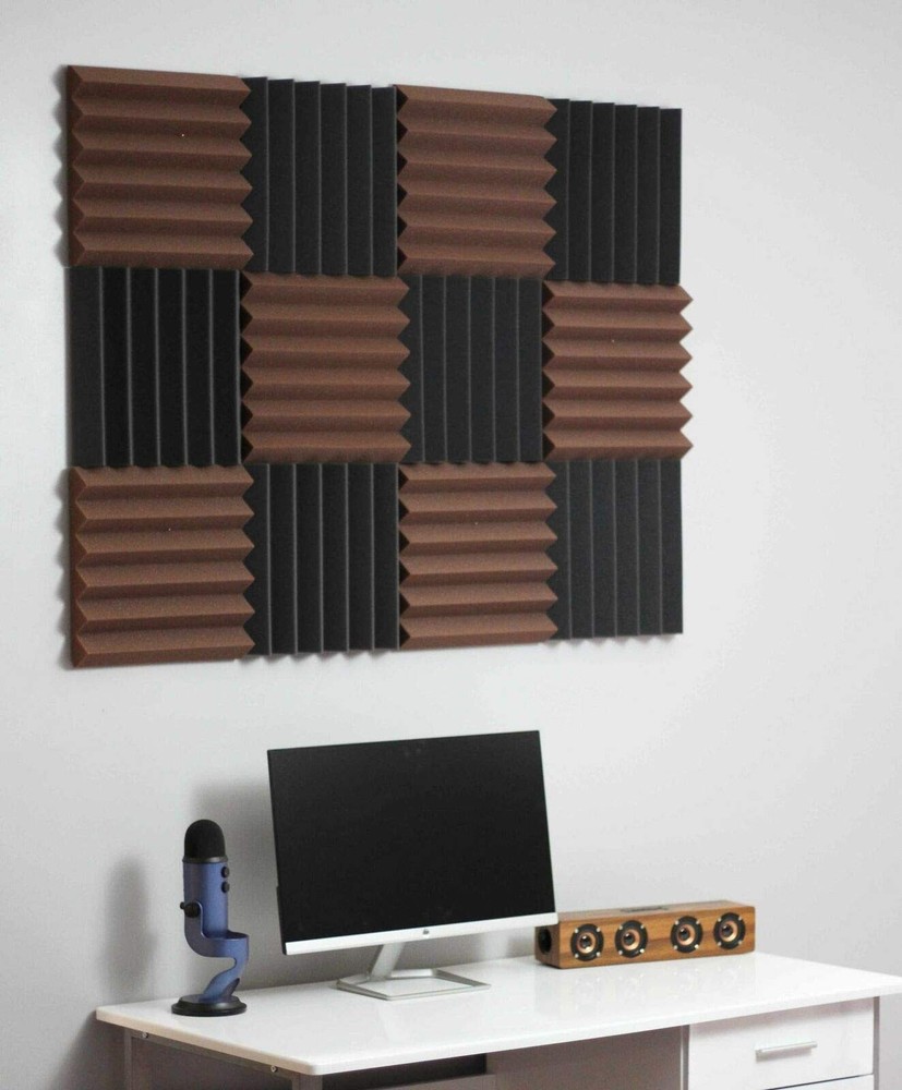2x12x12 (12 Pack) BROWN/CHARCOAL Acoustic Wedge Panels Soundproofing Studio…