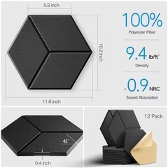 12PCS Hexagon Wall Panels Self-adhesive Sound Absorbing Studio Acoustic Panel