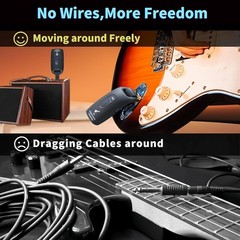 Plug and Play Wireless Guitar System – 4hrs Battery & Multi-Instrument Support!
