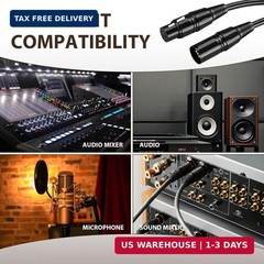 2 Pack XLR to XLR Microphone Cable 6.5FT, Balanced 3-PIN Male to Female Audio Co
