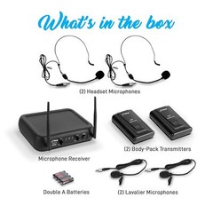 Pyle Dual Channel Wireless Microphone System – VHF Fixed Dual Frequency Wirel…