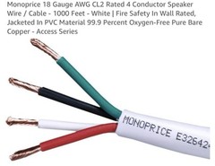 New Monoprice Speaker Wire, CL2 Rated, 4-Conductor, 18AWG, 1000ft, White, 16077