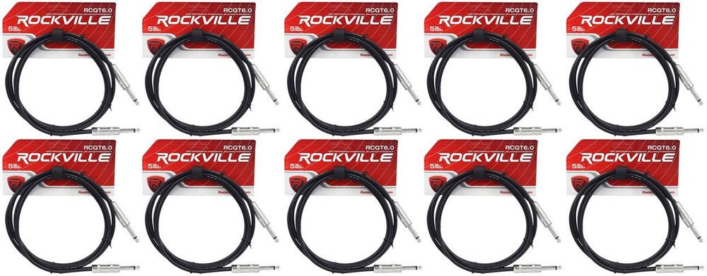 10 Rockville RCGT6.0B 6′ 1/4″ TS to 1/4“ TS Guitar/Instrument Cable