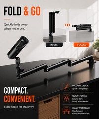 Low Profile Mic Arm Foldable Boom Desk Clamp 360 Ball Head Podcasting Stream
