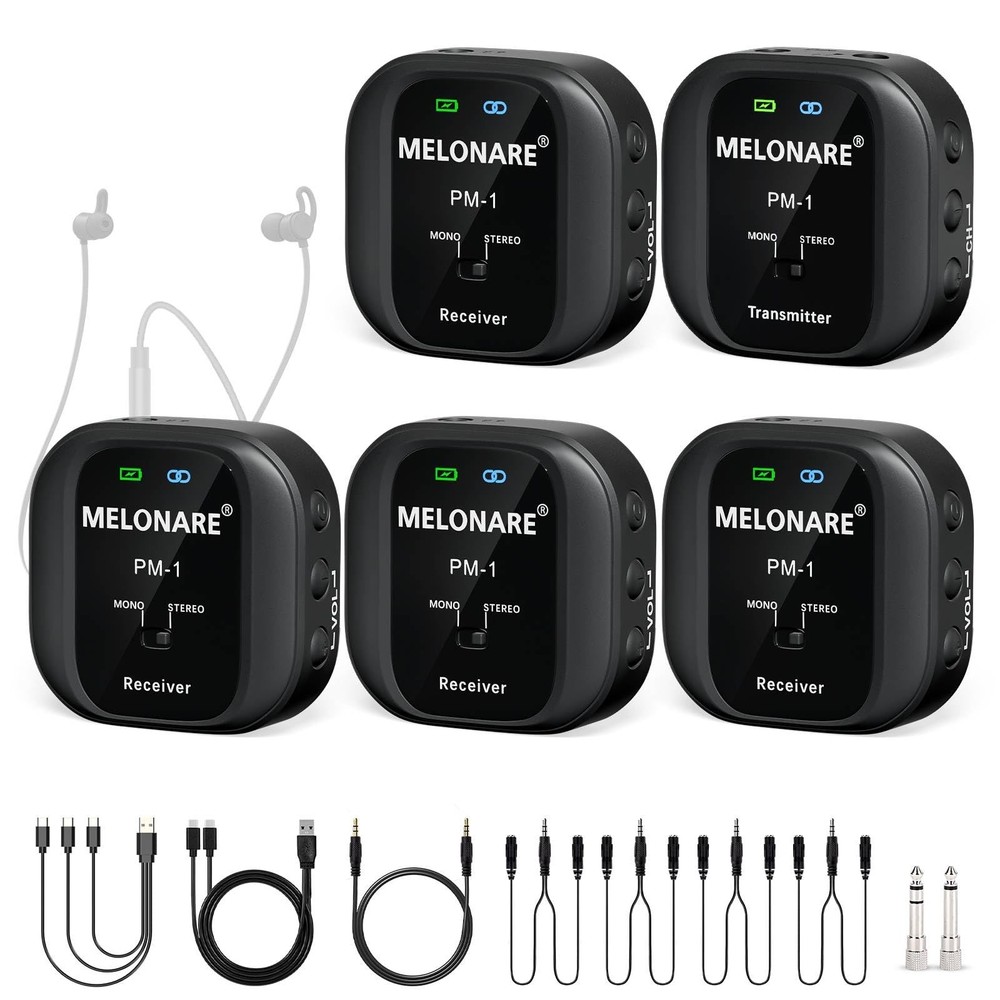 MELONARE Wireless in-Ear Monitor System – 4 receivers+1 transmitter, Black