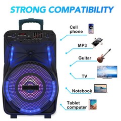Portable Bluetooth Speaker 12″ Subwoofer Heavy Bass Sound Party System W/ Mic FM