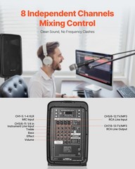 VEVOR 2 X 8 in Speakers Portable PA System 300W Mixer Bluetooth Mic for DJ Party