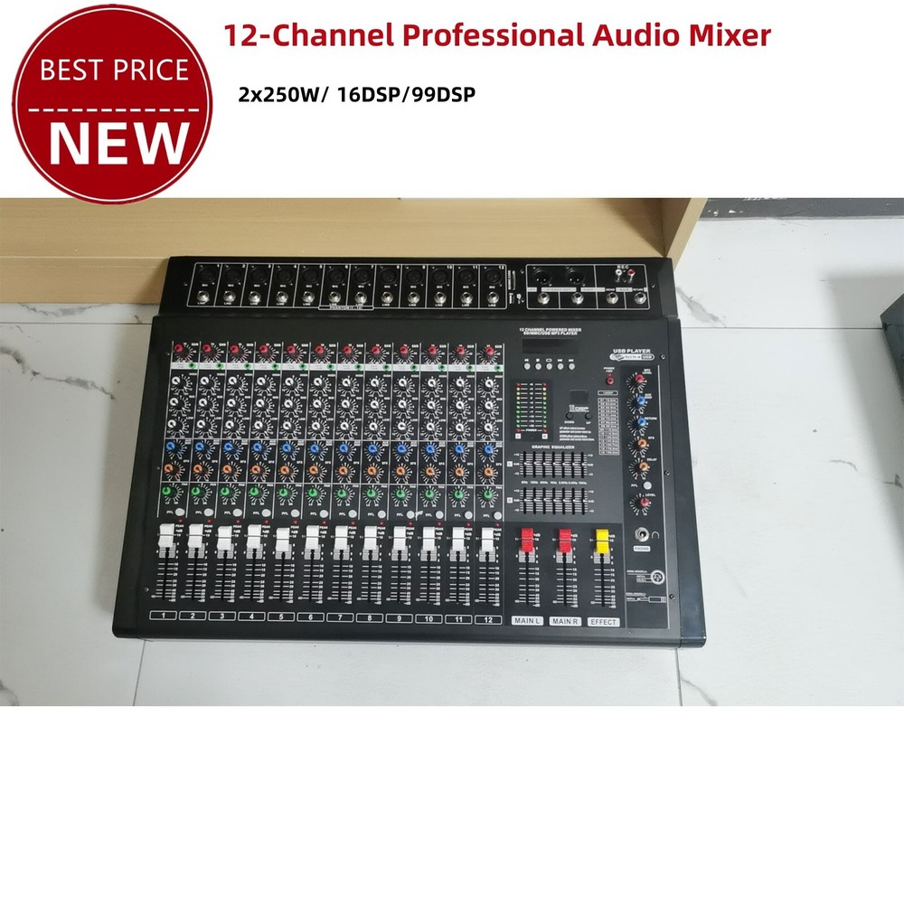12CH Audio Mixer Console 2x250W Bluetooth Reverb EQ DMX-12