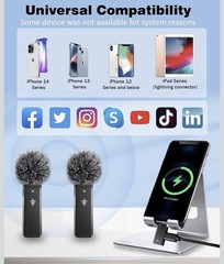 Wireless Clip-On Microphone 2TX 1RX Lightning for iPhone/iPad Noise Cancel