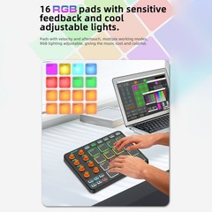 Portable Rechargeable MIDI Controller Wireless Connection 8 Knobs 6 Custom Keys