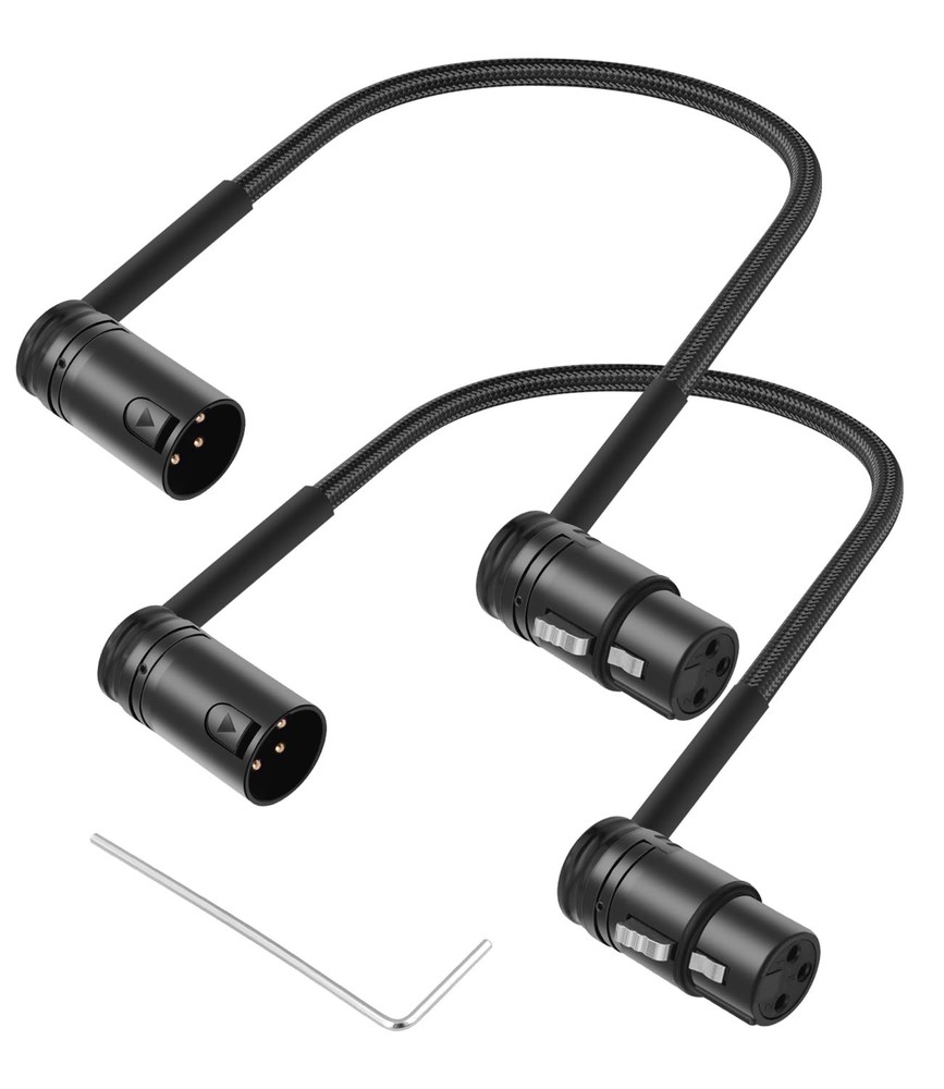 2 PCS Right Angle XLR Adapter Cable 1ft/30cm 90 Degree Male To Female Mic Cord