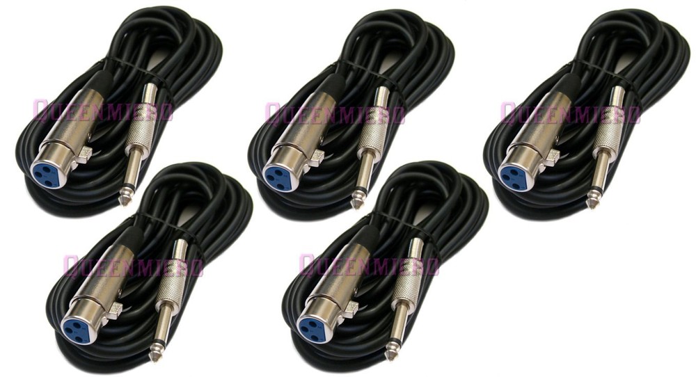 5 Pack 15Ft XLR 3-Pin Female to 1/4″ Mono Plug Mic Microphone Audio Cable 15 Ft