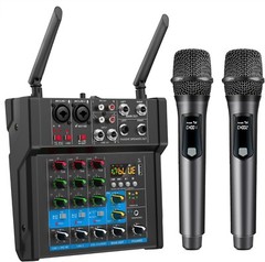 4 Channel Amplifier Audio Mixer, 250w Sound Mixer With Dual Wireless Mic, Sound