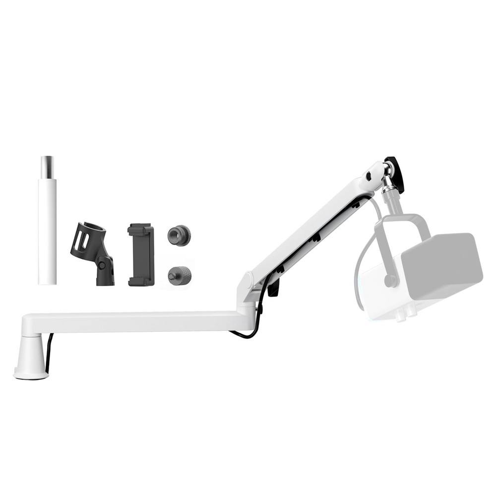 Low Profile Mic Arm Boom Professional Adjustable Solid Desk Mount White