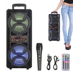 Dual 6.5″ Party Portable Bluetooth Speaker Heavy Bass Sound Remote FM LED Light