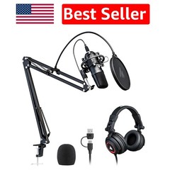 Plug and Play USB Microphone Set with Studio Headphones for Content Creators