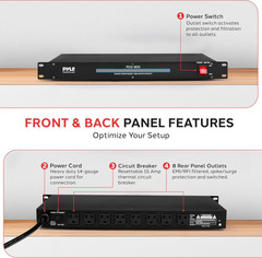 19 Inch Rack Mount Power Conditioner 1800 Watt with 8 Outlets Audio Equipment