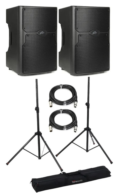 Peavey PVXp 12 inch Bluetooth Powered Speakers with Stands and Cables