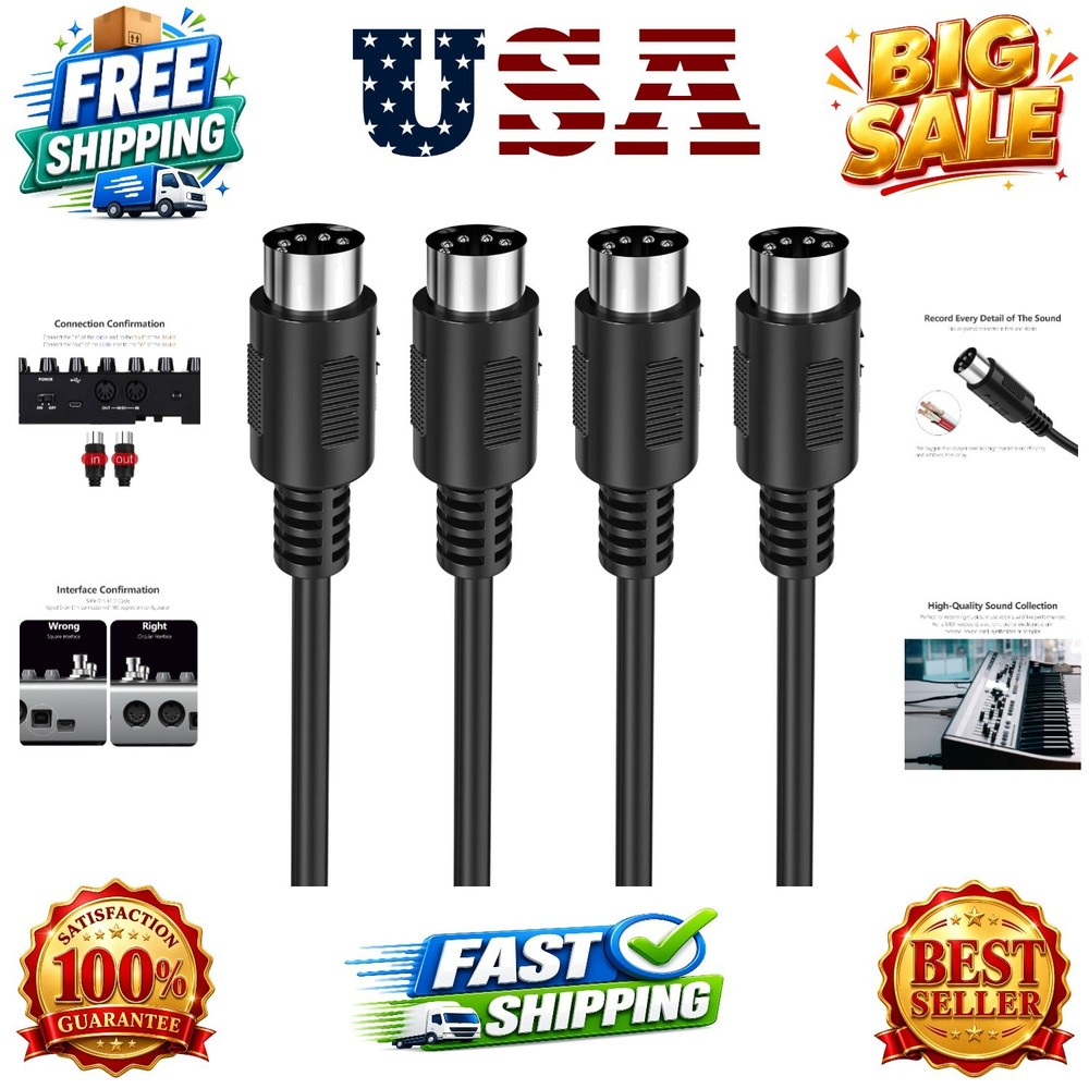 MIDI Cable, 2-Pack 6-Feet Male to Male 5-Pin MIDI Cable Compatible with MIDI …